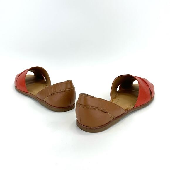 Franco Sarto Vivace Flat Sandal Sz 9.5 Orange & Tan Leather Open Toe Padded New - Picture 4 of 14